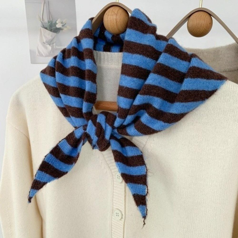 

Striped Pattern Triangular Scarf Soft Knitted Wool Scarf Fashion Knitted Shawl Holiday Present 8