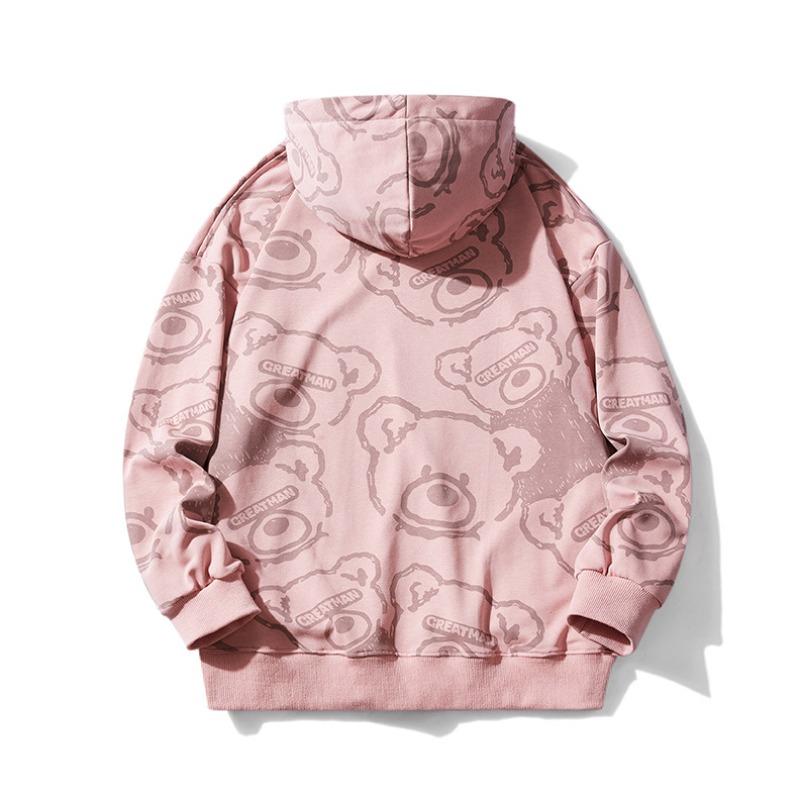 Podzimní a zimní nová celoplošně potištěná mikina s kapucí plus sametová čistá bavlna trendy pár univerzální volná mikina pro muže