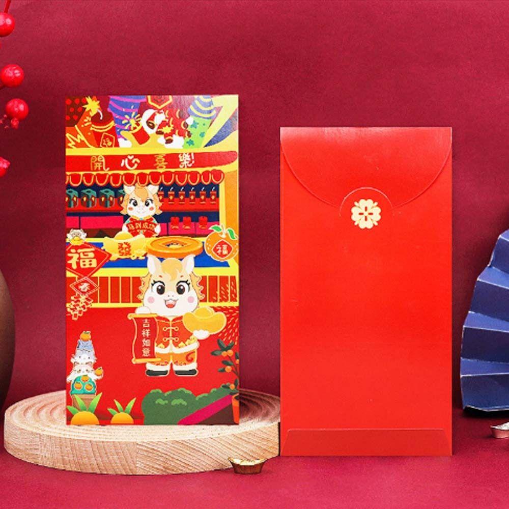 6pcs Cartoon Red Envelope Traditional Red Pocket 2026 Horse Year Money Envelope  Spring Festival