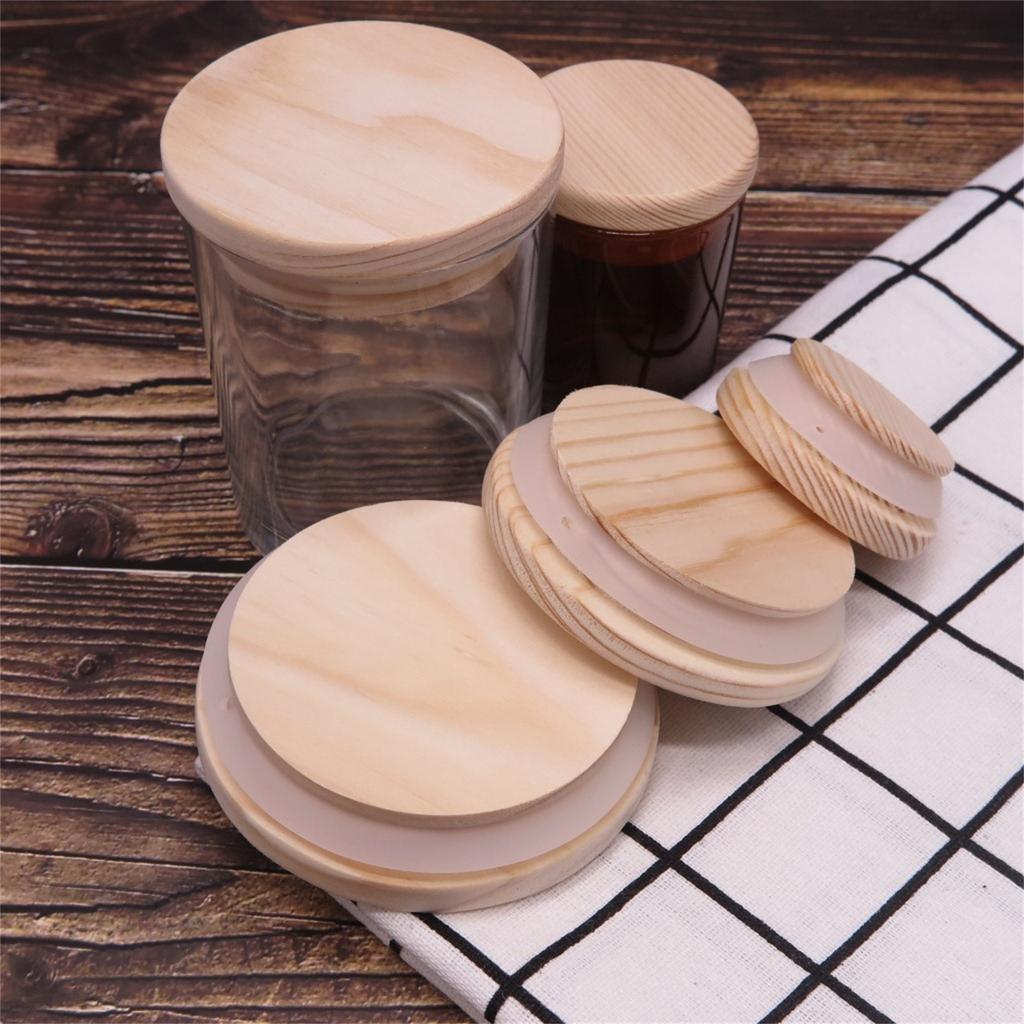 Candle Cup Glass Bottle Wooden Cover  Solid Wood Cover Wooden Storage Bottle Ceramic Jar Wooden Cover
