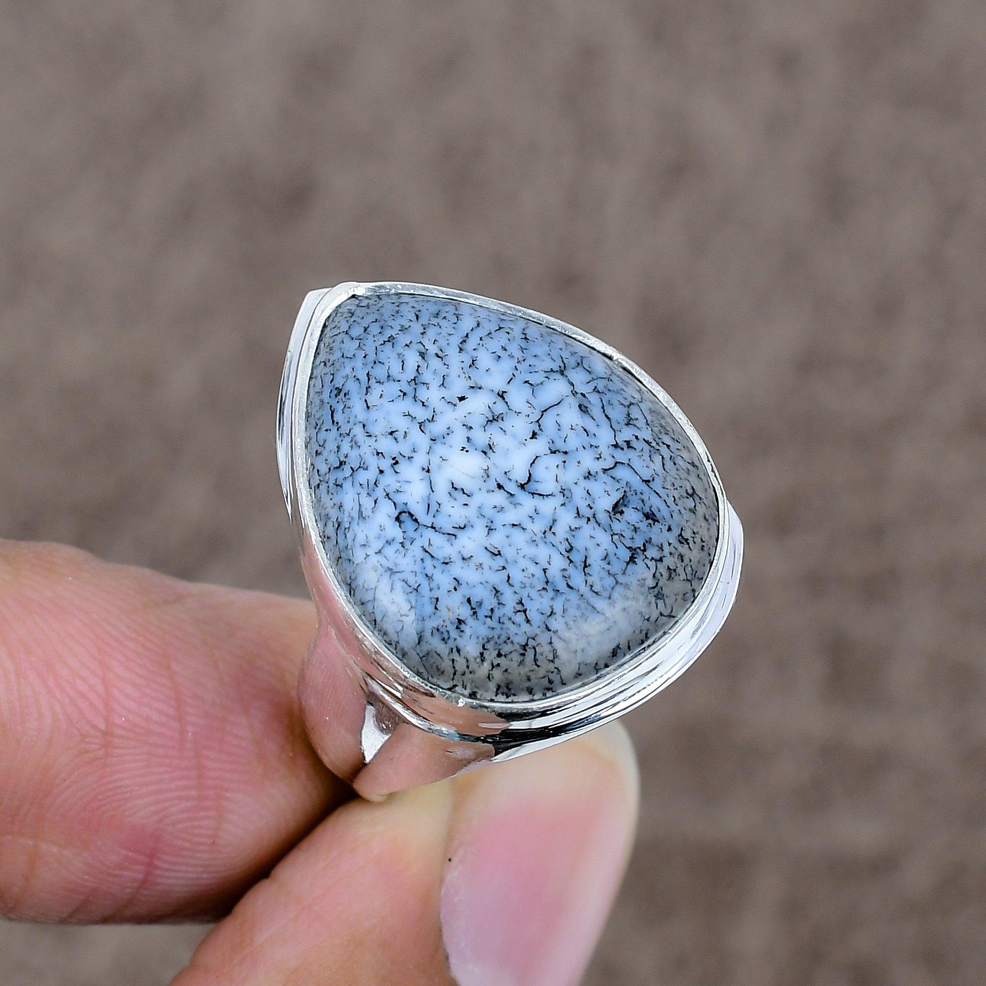 

Dendrite Opal Genstone Handmade 925 Sterling Silver Jewelry Ring Size 7 KKG-538