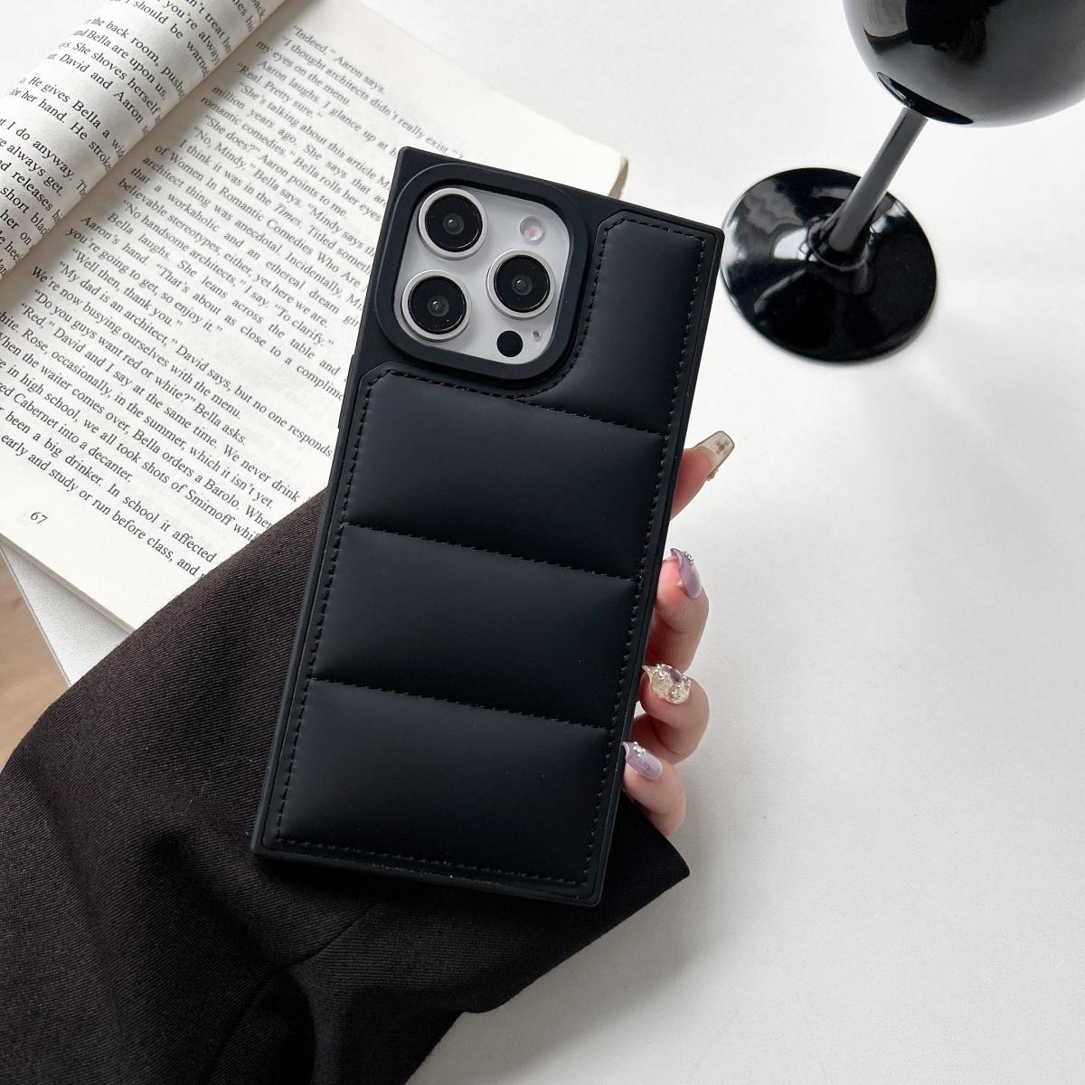 

Fashion Square Liquid Silicone Down Jacket Style Phone Case For iPhone 16 15 14 13 Pro Max Winter Soft Fabric Shockproof Cover iPhone 16