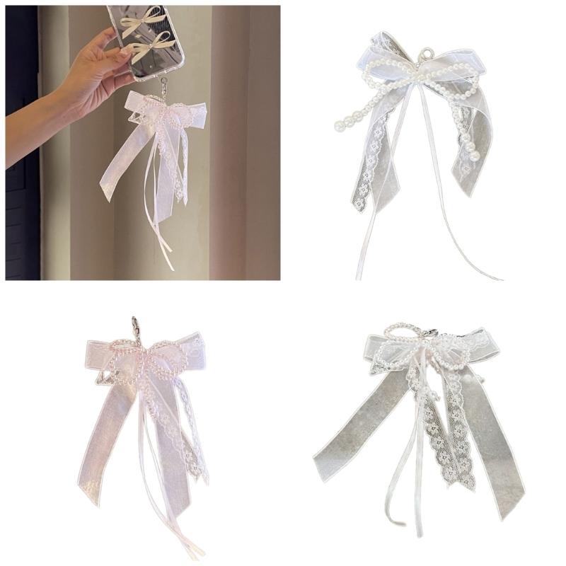 Eleganter Schlüsselanhänger mit Perlen, Handyanhänger, einzigartiger Schlüsselanhänger, Schleife, Taschenanhänger, Accessoire für Geldbörse und Rucksack