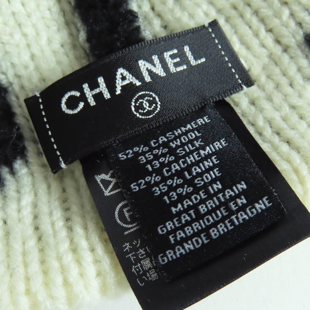 Great CHANEL Knit cap Silk blend all-over logo design beanie Black cashmere 21K Used