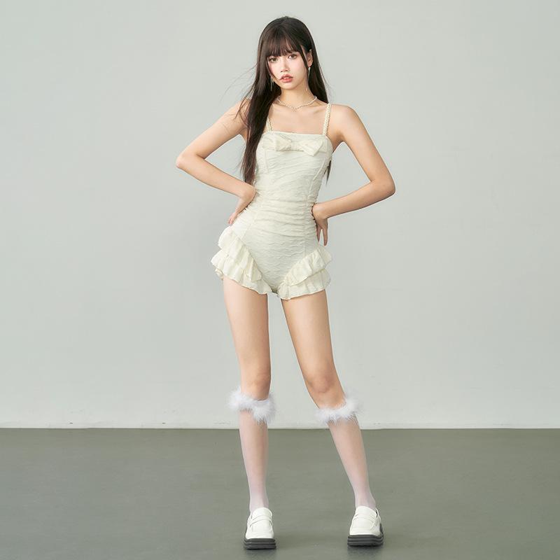 Damenmode Rüschen Bauchkontrolle Bikini Bademode Einfarbig Gepolstert Schleife Monokini Badeanzug Frauen Einteiler Rückenfrei Hot Spring Badeanzug