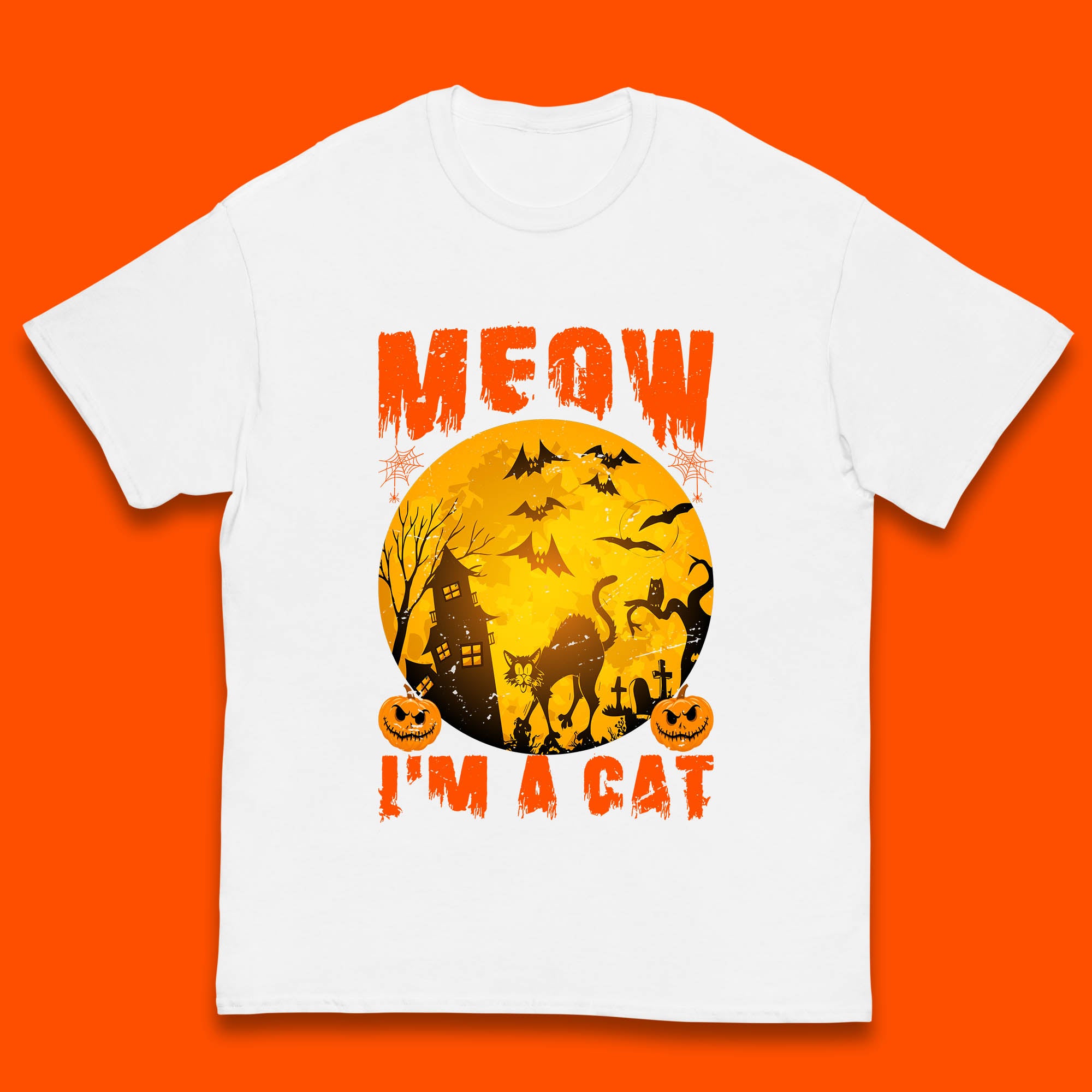 Meow I m A Cat Halloween Black Cat Horror Scary Haunted House Kids T Shirt 120