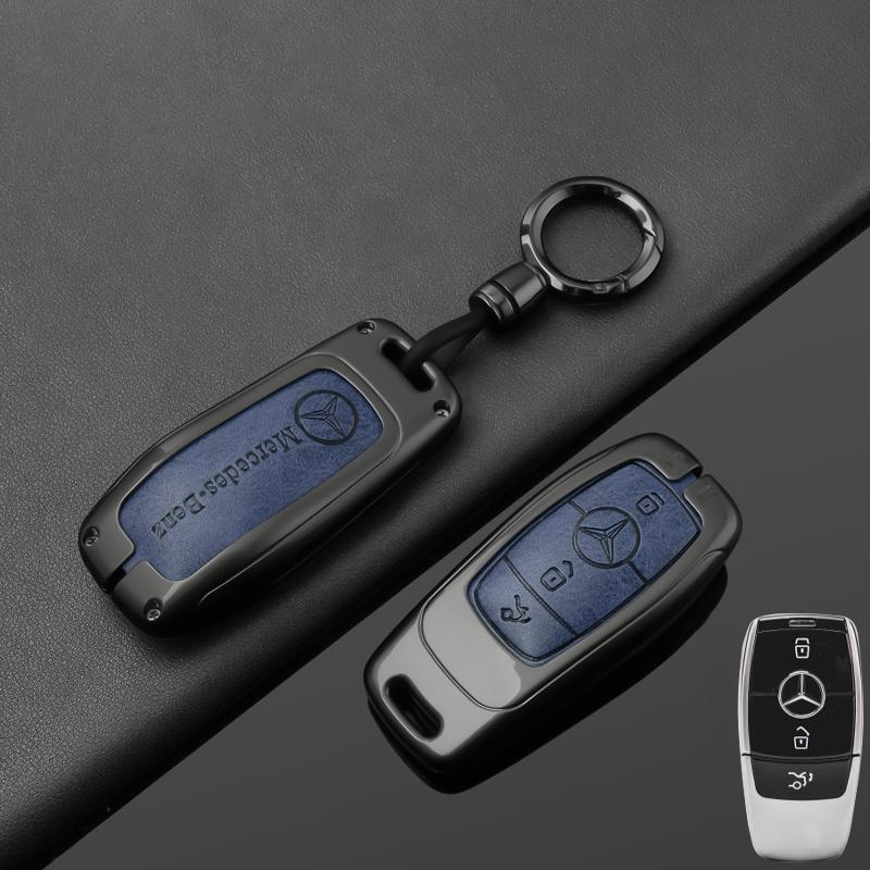 Alloy Leather Car Smart Key Case Cover Protection Shell For Mercedes Benz C E S GLC W205 W213 X253 W222 W166 W176 W246 Keychain QT1