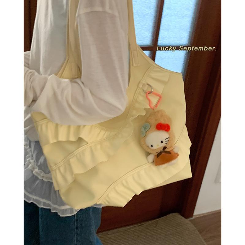 Korean Large-capacity Underarm Bag Women's 2025 New Simple Cake Skirt Lace Tote Bag Fashionable Shoulder Bag