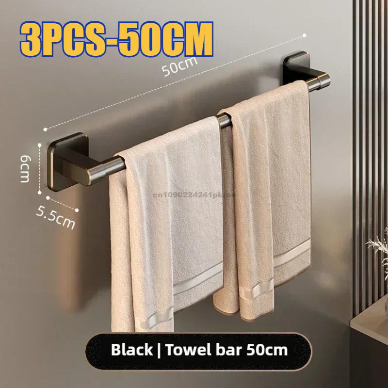 Bathroom Towel Rack Towel Holder Self-adhesive Bathroom Towel Rack Hooks Bathroom Shelf Without Drilling Towelrack Bathroom