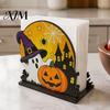 Bordtørklædeholder Halloween Træ Servietholder, Spøgelse Græskar Dekorativ Bordplade Dispenser, Dispenser Papir Opbevaringsorganisator til Helligdag