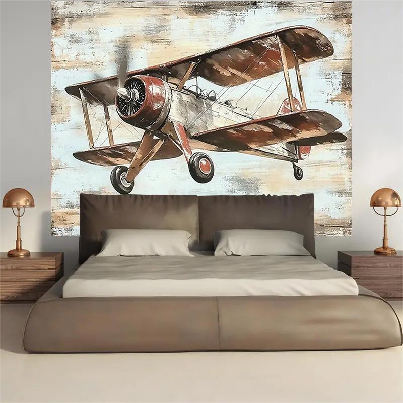 2D plane, retro aircraft background fabric, classic aviation theme, suitable for bedrooms, living rooms, polyester fiber