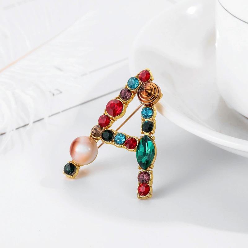 1PC 26 Letters Colorful Jewelry Gifts for Women Alphabet Brooch A-Z Rhinestone Letter Pin