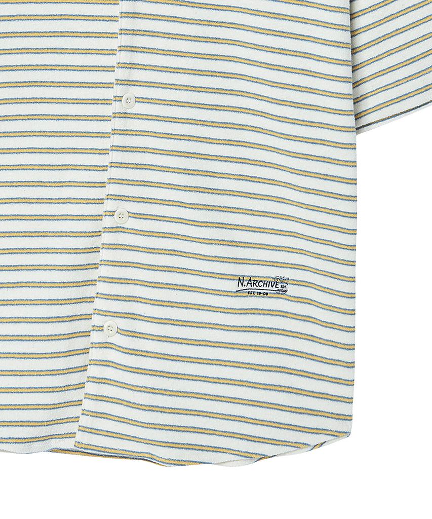 BEYOND CLOSET [Collection Line] Toweling Fabric Stripe Open Collar Short Sleeve Shirt Yellow