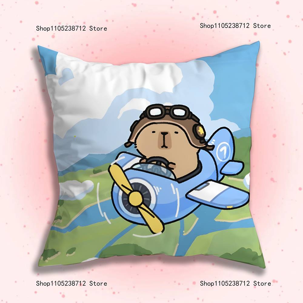 Cute Cartoon C-Capybara Pillow Covers Cartoon Sofa Decorative Home Double-sided Printing Short Plush Cute Cushion Cover