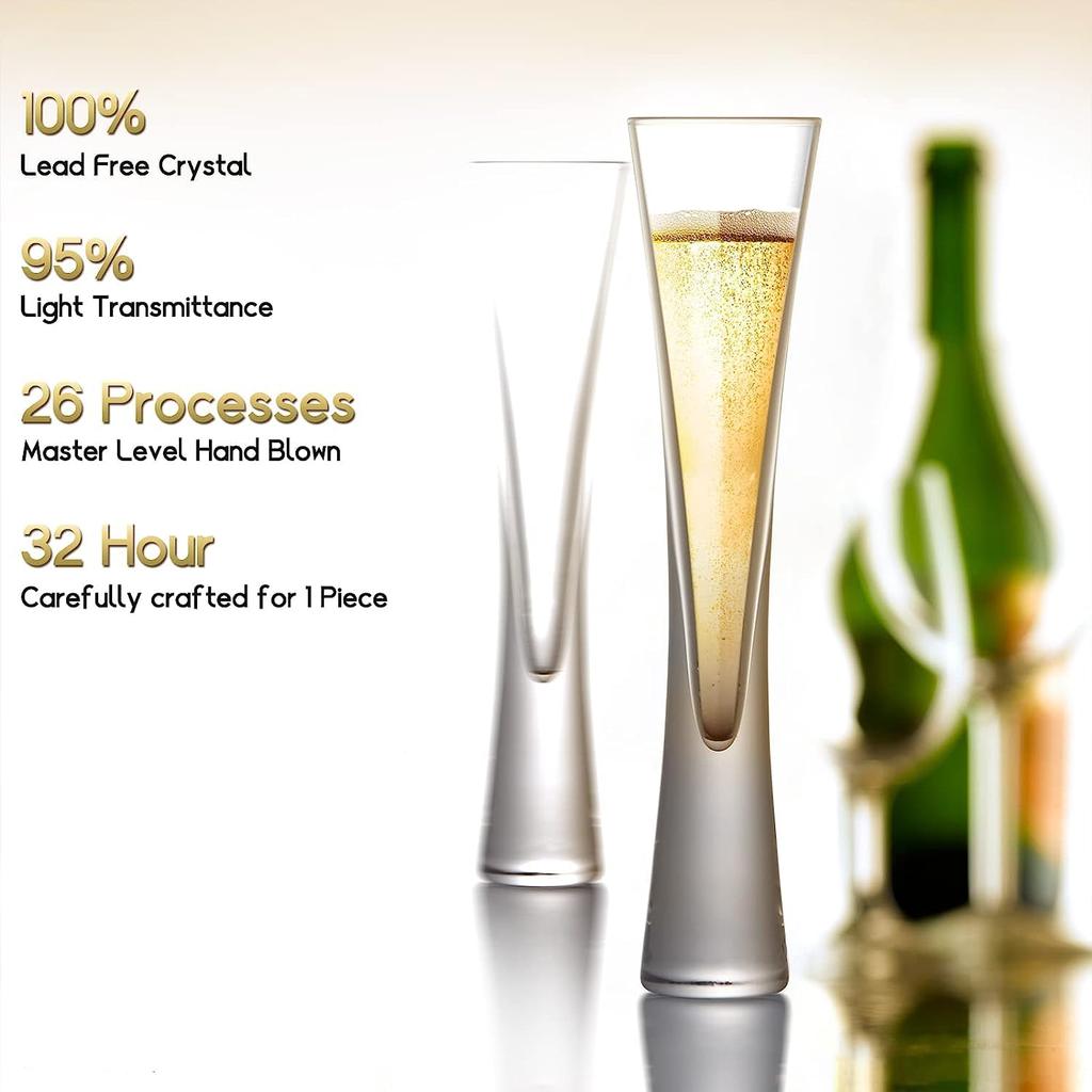 Morning Place Champagne Glasses, Champagne Flutes, Hand-Blown, Stylish Crystal Glasses (Set of 4)