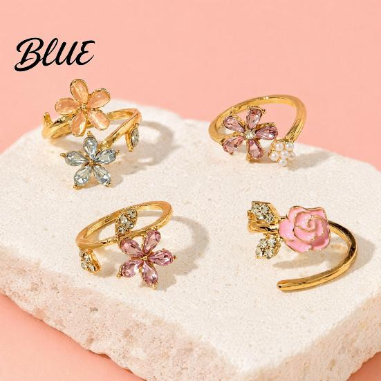 Anti-oxidation Ring 4Pcs/Set Adjustable Set Pink Flower Multi-Petal Design Finger