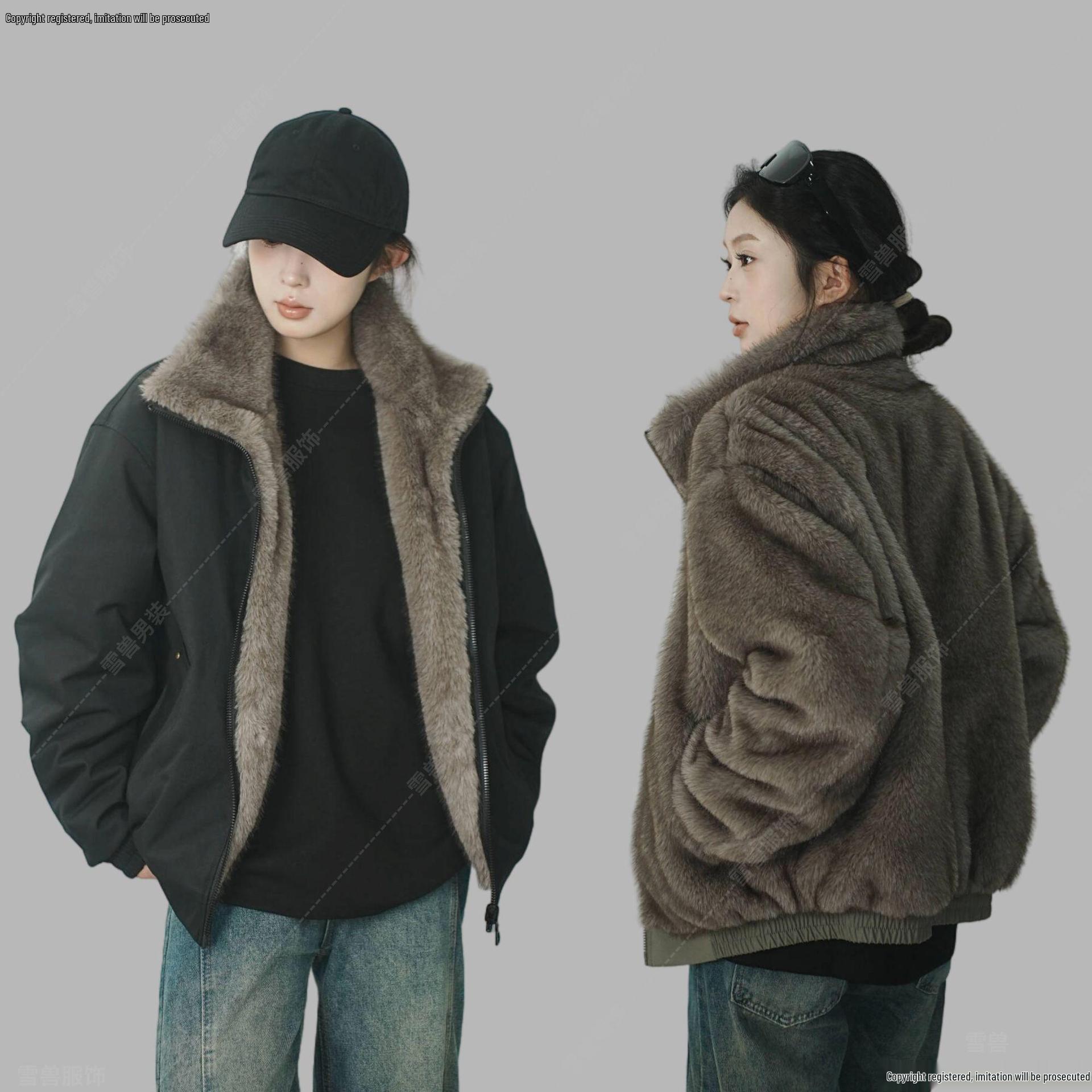 Unisex Winter Double-Sided Plus Velvet Oxford Cotton Coat - Trendy American Style L [Recommended for 110-130 lbs]