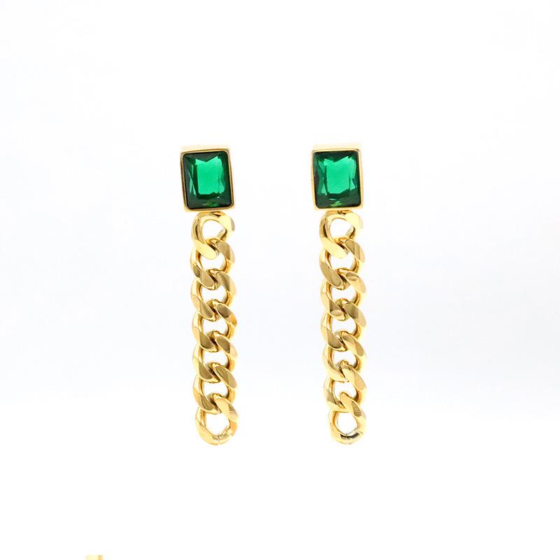European & American Titanium Steel Tassel Earrings with Square Zircon Studs - High-end Light Luxury