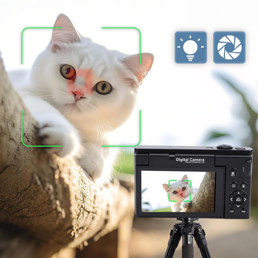 Fockety 4K Digital Camera for 4K 75MP 18X Zoom Vlogging Camera with Flip Beautification WiFi Mirrorless Point and Shoot Camera for Beginners