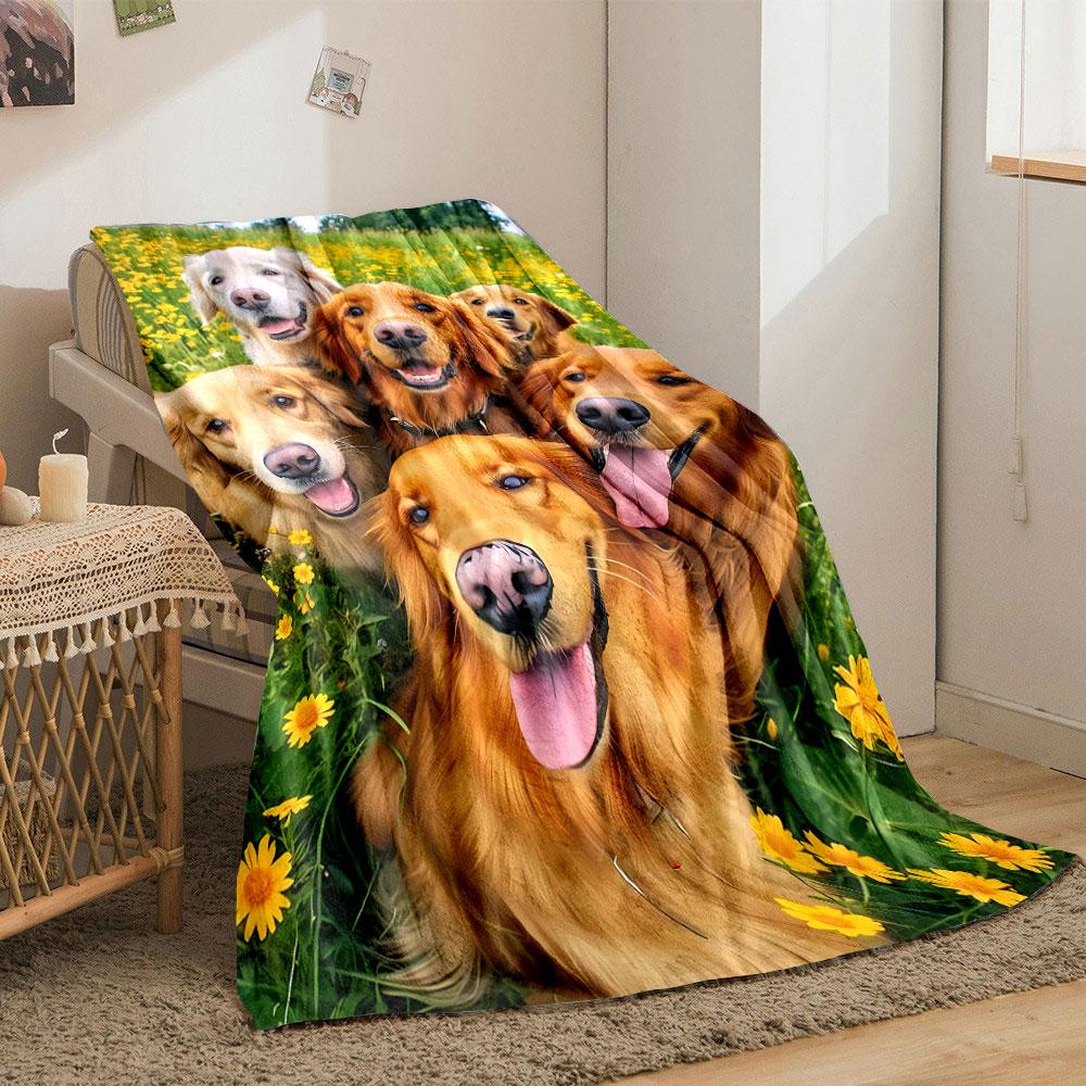 Golden Retriever Group Floral Blanket bedroom Blanket for Livingroom Couch lunch break Soft throw for Friend's festival Gift