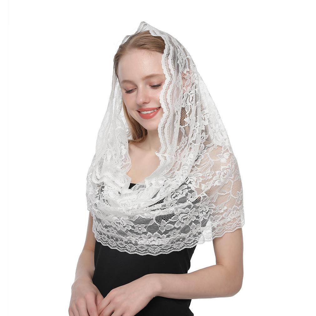 Lace Round Scarf for Church Shawl with Spanish Fringe Christian Veil Spanish Mantilla Lace Shawl Catholic Veil Handkerchief