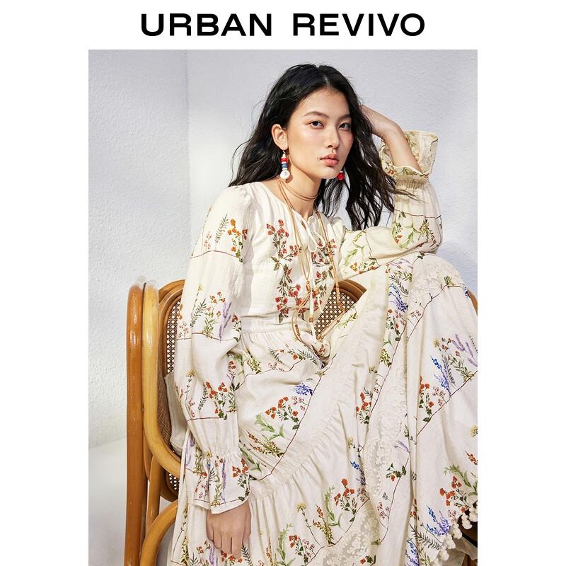 

UR 2025 Autumn Puff Sleeve Floral A-Line Maxi Dress XL