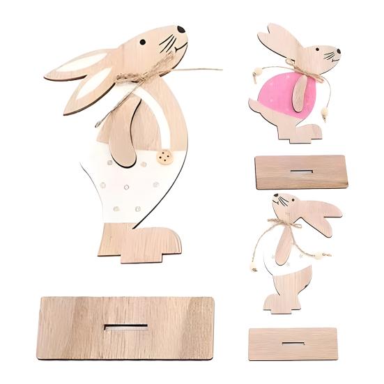 Easter Gift for Kids Wooden Bunny Table Sign, Rustic Rabbit Tiered Tray Centerpiece, Farmhouse Vintage Indoor Tabletop Ornament Decoration with