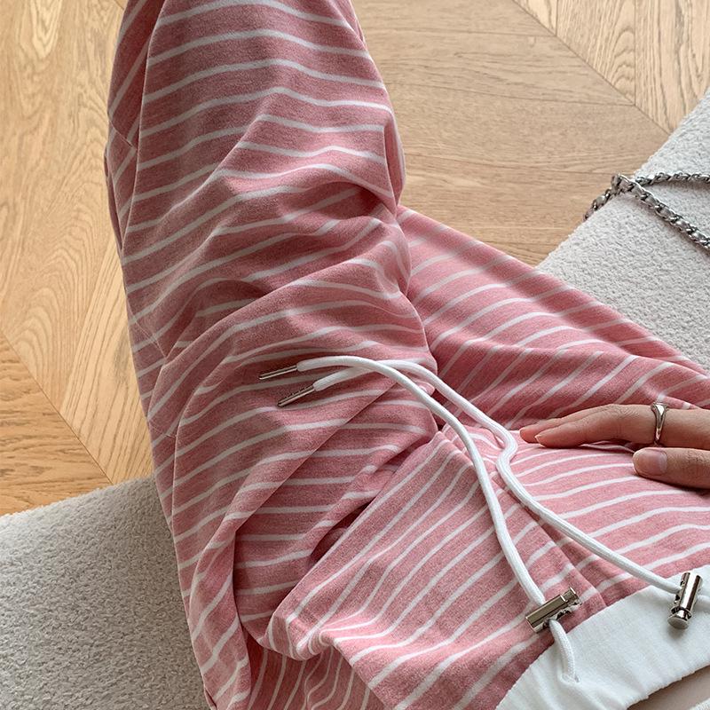 2024 Autumn Stripe Wide-Leg Maternity Pants - Loose, Floor-Length, Casual Fit