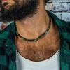 Collier Homme Fait Main Perles Pierre Naturelle Couche Unique Personnalisé Style Punk Acier Inoxydable Collier Homme