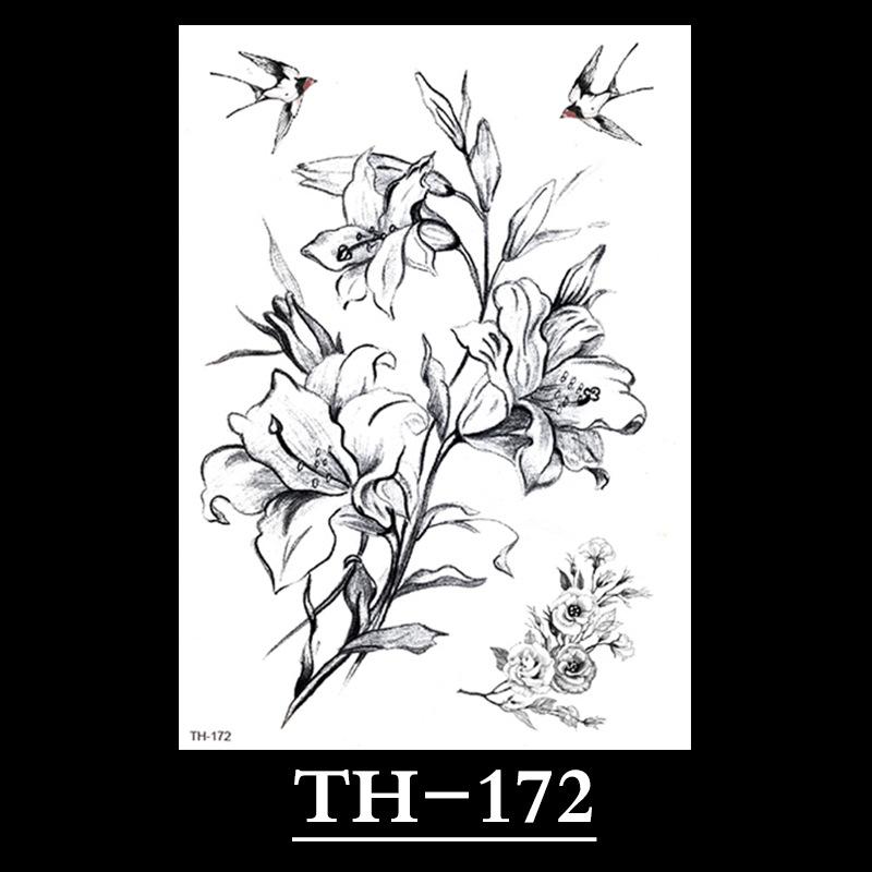 Flower Arm Tattoo Sticker, Half Arm Waterproof Tattoo Sticker, Sketch Line Tattoo Sticker Tattoo