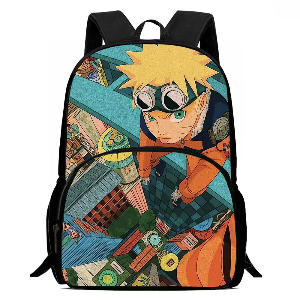 Cartoon NARUTO Pattern Lightweight Backpack With Front Pocket Adjustable Shoulder Strap Unisex Suitable For Children Age 6-10