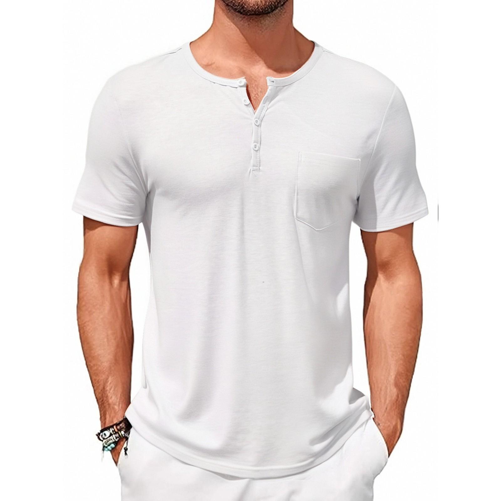 

Men s Casual Slim Short Sleeve Fashion T-shirt Button-down -neck Summer білий