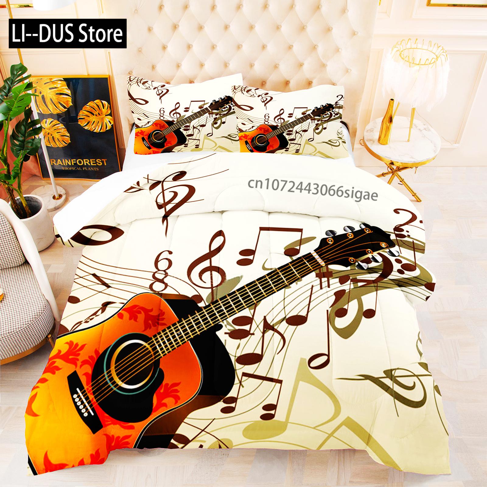 

Comforter 3D Classical Guitar Electric Guitar Bedding Set Punk Rock Music Queen Size For Kids Boys Young Man Comforter (quilt)-EU Single(135*200cm)3pcs