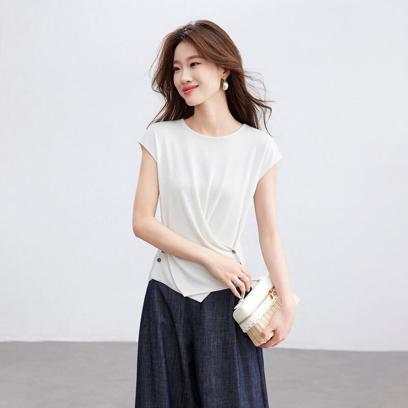 Srcr Women s Silk Blend Crossover Waist Knit Short Sleeve Top XL