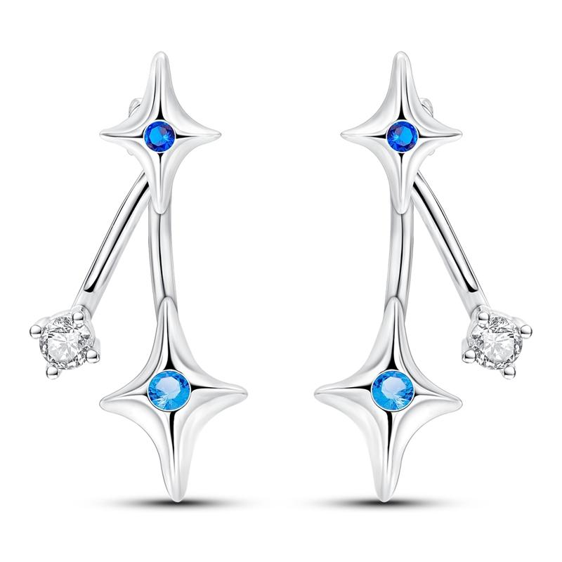 Original Design Hoop Earrings For Women 925 Silver Colorful Zircon Star Moon Series Elegant Jewelry DIY Making