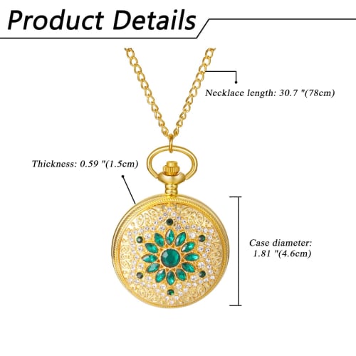 Retro Antique Gold Pocket Watch Necklace: Analog Display, Waterproof, Rhinestone, Petal Design, Pendant Watch, Pocket Watch with Sweater Chain, Golden