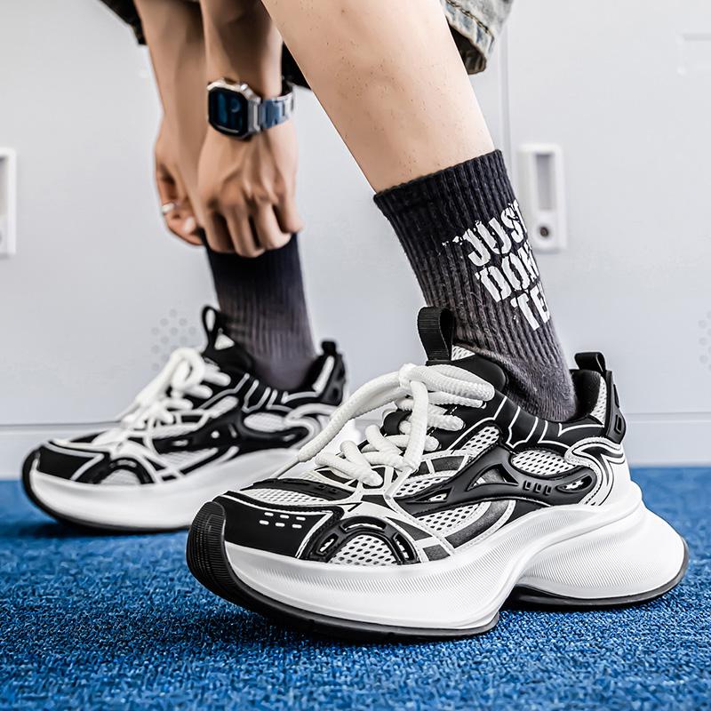 Fashion 2025 Spring Summer New Mesh Dad Shoes for men Thick Sole Height Increasing Breathable Versatile Casual Sports Campus White Snea