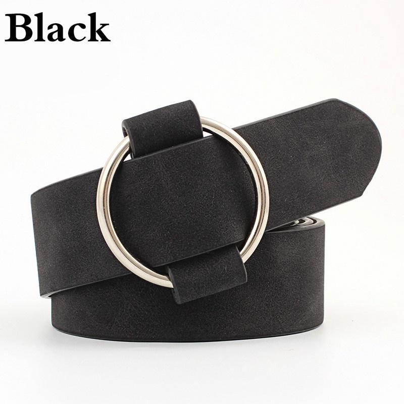 Ladies Fashion Needle-free Metal Round Buckle Belt Casual Wide Belt