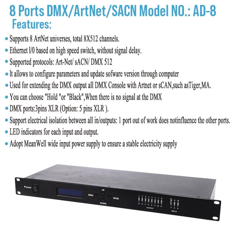 European Warehouse Artnet Dmx 8 Way Network Expander 8x512 4096 Channels Artnet DMX512 Signal Converter for Stage DJ Light