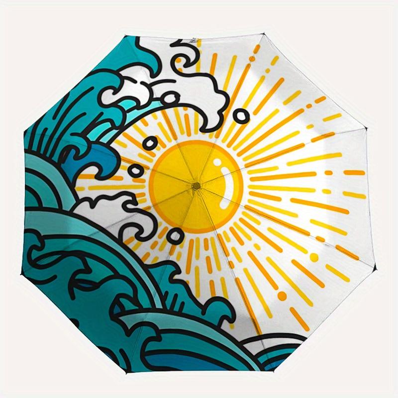 

1pc Sunset Waves Folding Umbrella , 8 Ribs Casual Durable Lightweight Portable Travelling Umbrella For Men & Women yy250728121