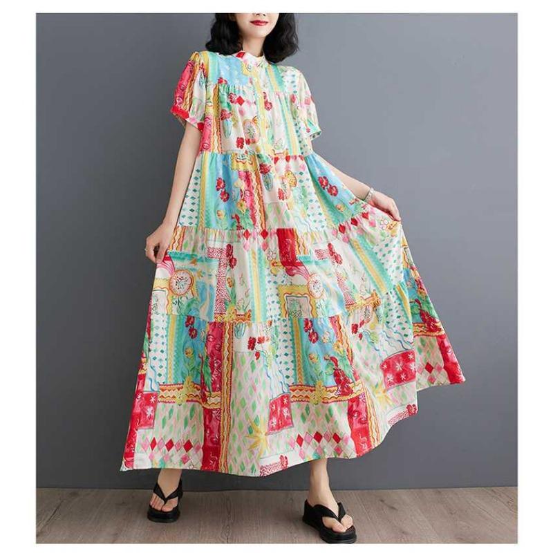 Été Nouveau Ample Grande Taille Mode Imprimé Robes Minces Mi-longues