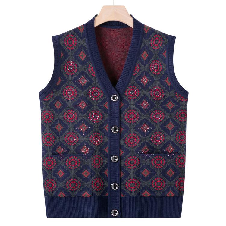 Elderly Autumn Vest Female Mother Wearing Sweater Vest Inside and Grandma Wearing Sweater Outside and Knitted Sweater Horse Clip Waistcoat