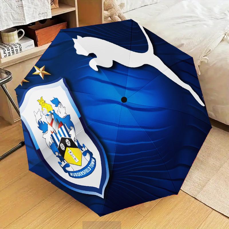 Huddersfield Football Crest Automatic Folding Umbrella - 8-Rib Travel Umbrella with Auto Open/Close & Portable Gifts for Holidays or Birthdays