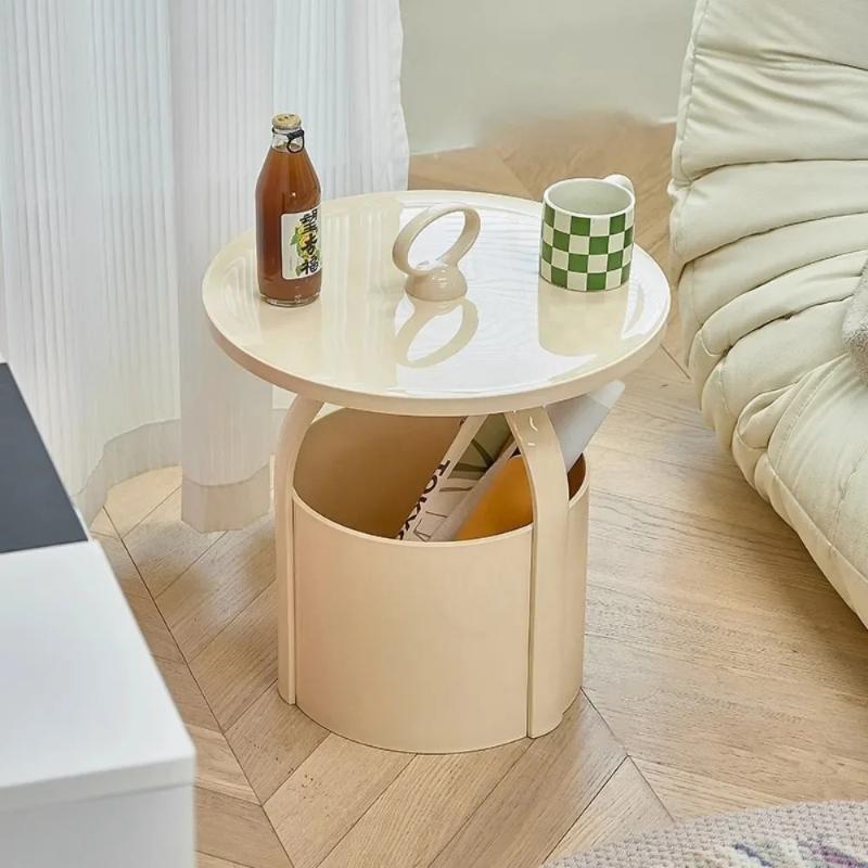 Nordic Circular Side Table-Multifunctional & Detachable Plastic Craftsmanship with Storage,Ideal for Small Spaces in Living Room