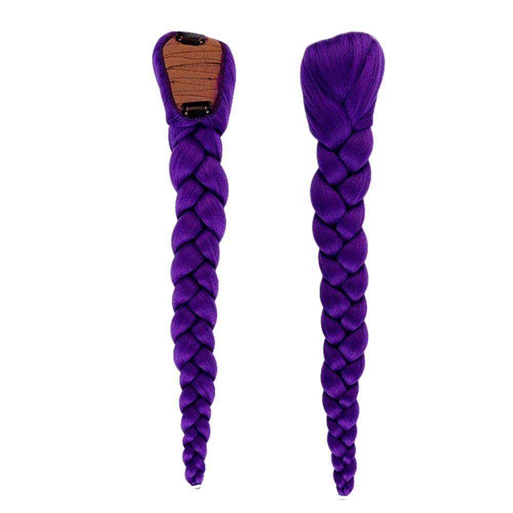 Cheveux Synthétiques Longs Tressés Mauves 26 pouces Extensions Queue de Cheval Rumi pour Enfants avec Pinces Cosplay Halloween Fête de Noël Coiffure