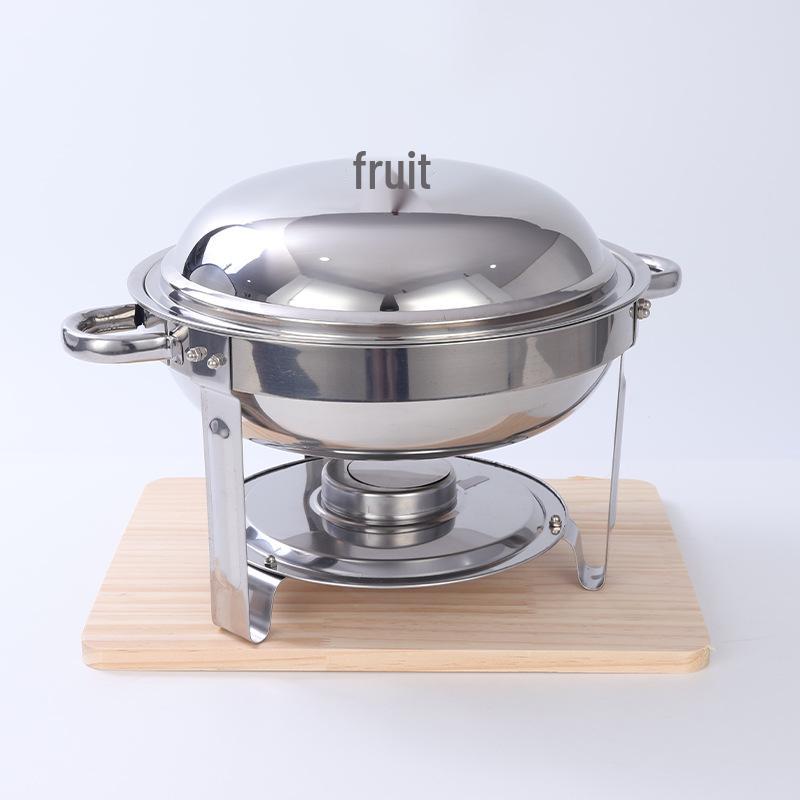 Stainless Steel 5L Round Alcohol Buffet Stove with Glass Lid and Hook for Outdoor Use