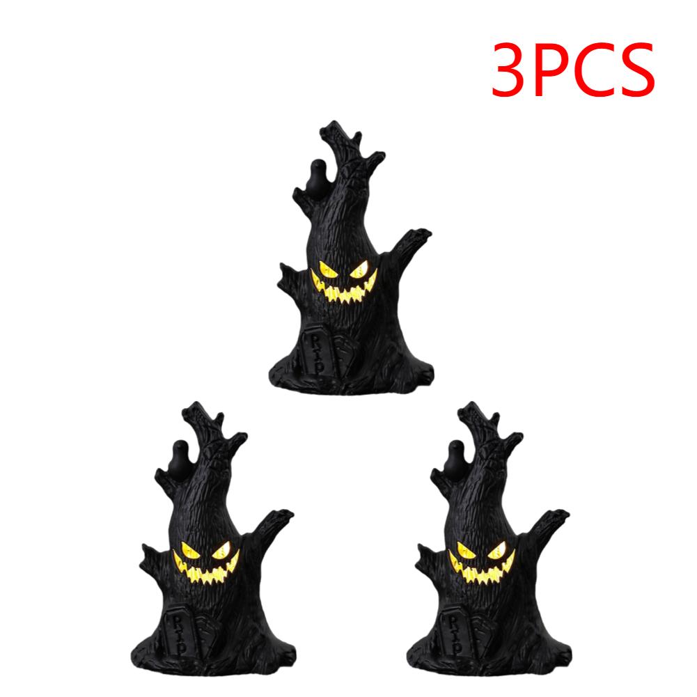 1-10PCS Halloween LED Ghost Face Tree Statue with BatterySpooky Tree Demon Statue Tabletop Bark Face Figurine for Indoor Outdoor