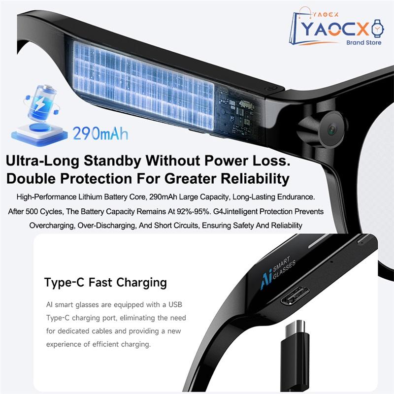 2026 Inteligentne Okulary AI dla Mężczyzn Kobiet Kamera HD 200W Wideo 1080P Asystent Głosowy AI Tłumaczenie Odtwarzanie Muzyki Latarka LED