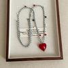 Handcrafted Red Resin Heart Bead Pendant Necklaces For Women Wide Mixed Color Adjustable Rope Sweater Chain Choker Wholesale