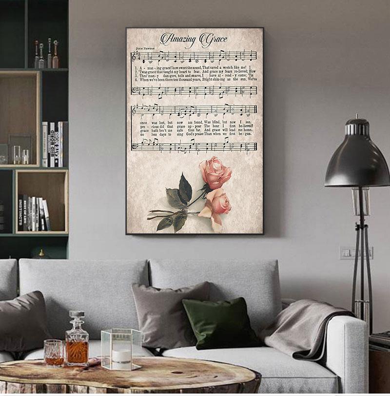 Vintage Sheet Music Poster Antique Rose Hymn Wall Art Canvas Painting Picture Christian Song Farmhouse Decor No Frame